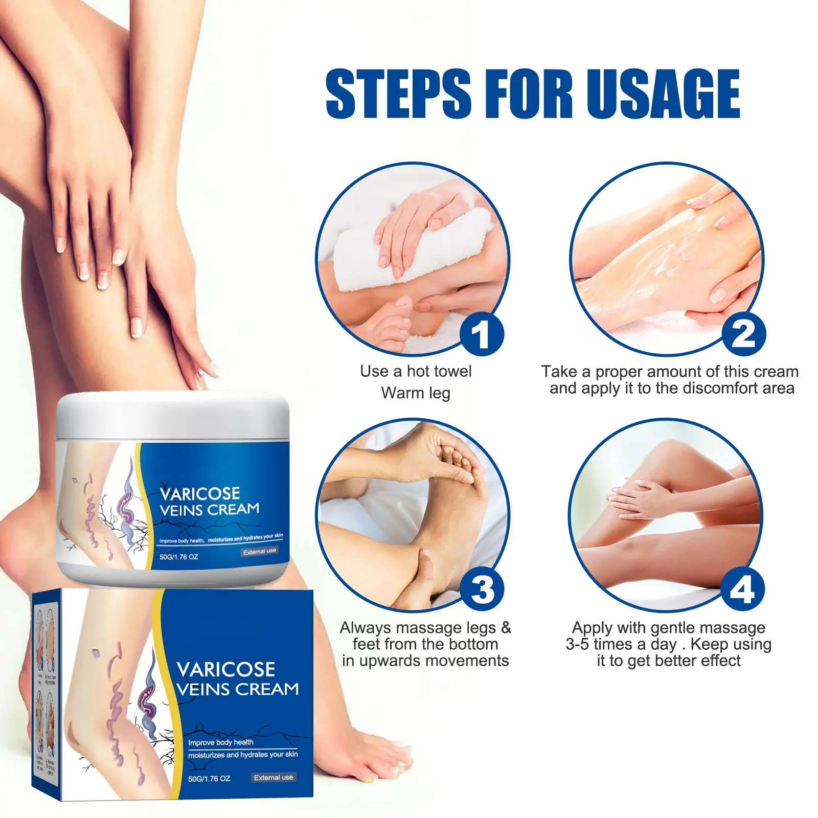 Varicose Veins Body Care Cream, Alcohol-Free Natural Base Moisture Boost Cream for Tired Legs, Gentle Massage for Muscle Relief & Leg Comfort, Daily Use Moisturizer