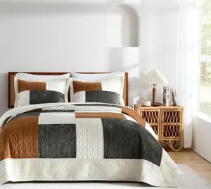 【WF】FANSACE Luxury Velvet Bedding Sets, 2 Pillow Shams + 1 Quilt, Warm Cozy Aqua Green All-Season Bed Comforter Set, Multi-Size Coverlet, Modern Home Bedding Decor