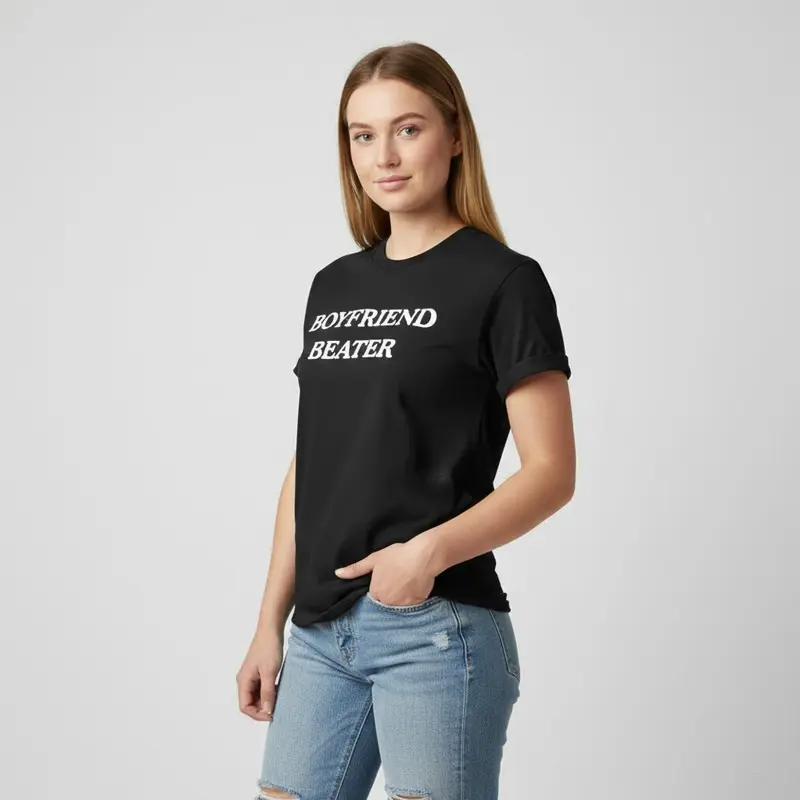 Women's Graphic T-Shirt - Funny Slogan, Sarcastic "Boyfriend Beater" Print, Unisex Fit, Casual Streetwear, Cotton-Blend Short-Sleeve Round Neck Top, Social Media Ready, Gift for Attitude, Sarcasm on Display