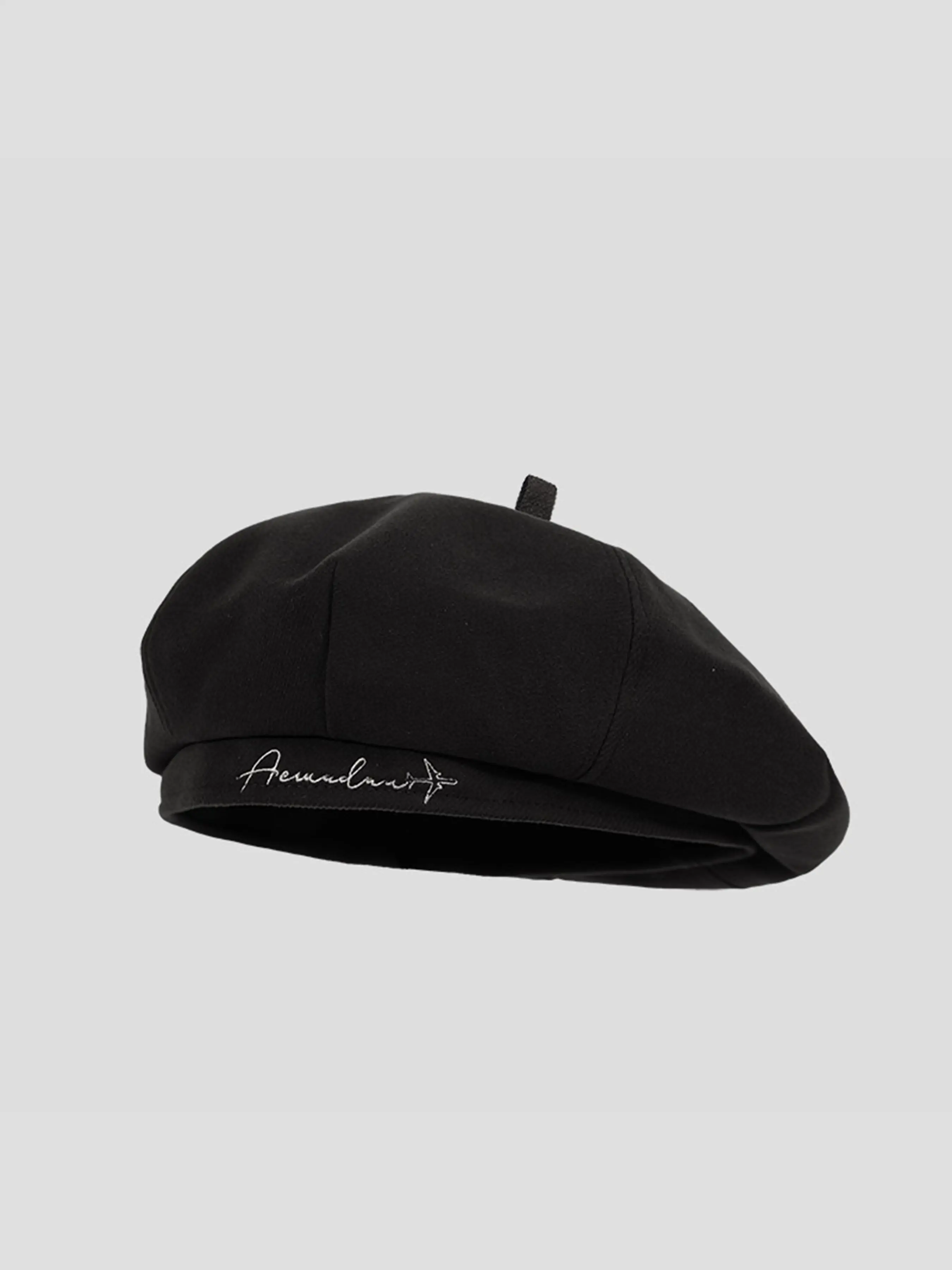 Beret Hat with Minimalist Script Embroidery, Casual French Style, Adjustable Soft Fabric, Streetwear Fashion Headwear for Women
