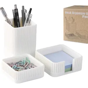 Desk Organizers and Accessories Set of 3 with Pen Holder, Paperclip Holder, Sticky Note Holder - Durable Plastic Pencil Holder for Office Women Men, Great Teacher Appreciation Back-to-school Gift