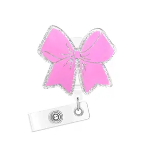 Bow Badge Reel and ID Clip, Retractable Nurse Badge Holder, Cute Nursing Badge Reels for Rn Lpn Cna Ma Workers, Teacher Accessories, Id Clip For Scrubs