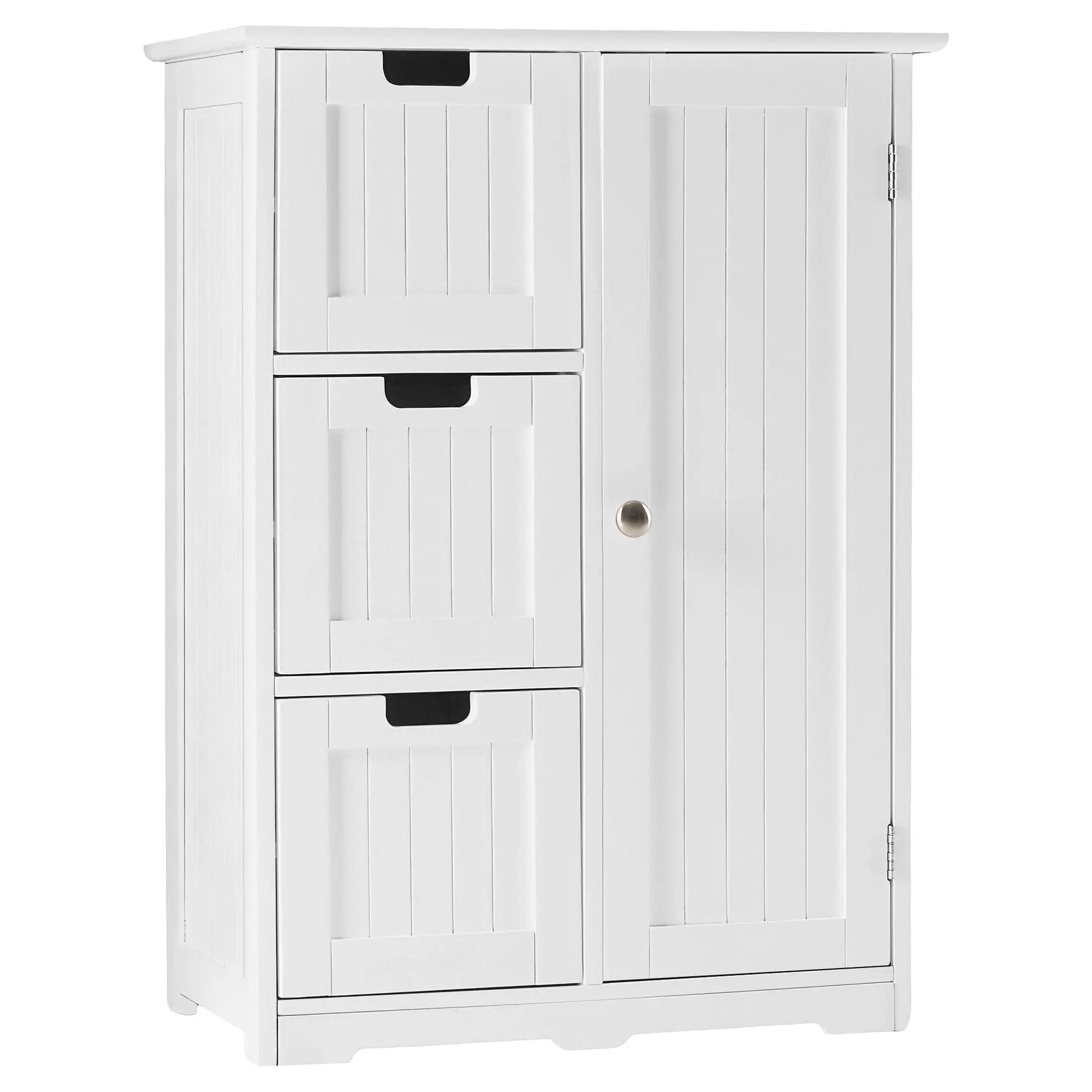 Wooden Floor Storage Cabinet – Side Storage Organizer with Drawers & Cupboard – Freestanding Entryway/Bathroom Storage Unit with Adjustable Shelves
