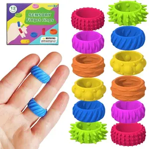 12-Piece Silicone Stress Relief Fidgeting Fidget Rings Set, Interactive Anxiety Reliever Toy, Durable Multi-Color Rings for Kids & Adults