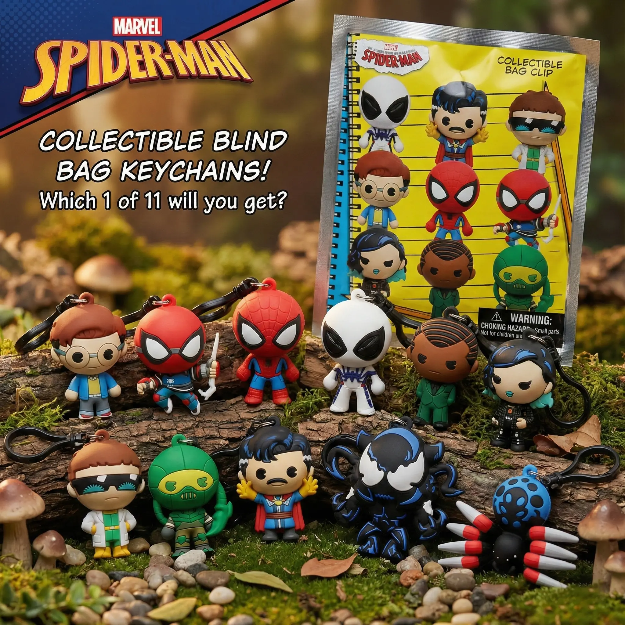 Marvel Officially licensed Keychain Blind Bag  1PC 3D Foam Figurine PVC Blind Box Bag Clip Charms Figure Collector Keyring Backpack Decor Spider-Man Peter Parker Doctor Strange Doctor Octopus Norman Osborn Mary Jane Scorpion Venom