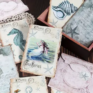 Vintage Ocean Themed Postcard Set, 64pcs/set Writable Postcard with Envelope, Envelope Postcards, DIY Crafts, Scrapbook Supplies, Holiday Card, Crafts Decoration, Scrapbook Materials