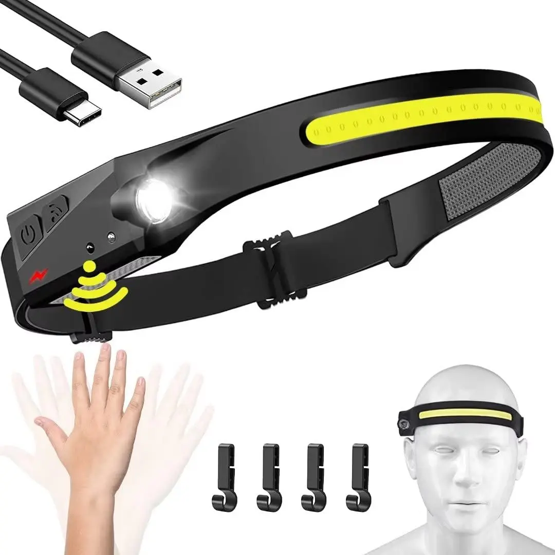 Lightweight Rechargeable Headlamp Flashlight with 230° Wide Beam 300ft XPE Light 5 Modes 1200mAh Battery IPX4 Waterproof USB Type-C Charging for Camping Hiking Fishing Torch