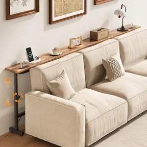 2 Pack 79" Adjustable Height Narrow Behind Couch Console Table with 2 Power Outlets for Entryway Hallway Bedroom Living Room Foyer Rustic Brown Furniture