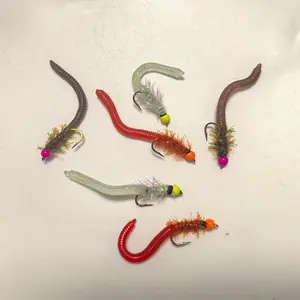 4/12 piece set of UV luminous brass head simulation worm fly bait, Simulation fishing lure - made of carbon steel, with mixed red and green worm patterns, suitable for freshwater and saltwater fishing such as trout, salmon - realistic bait
