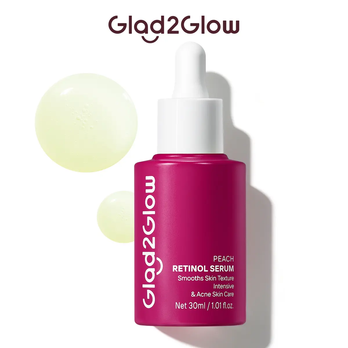 Glad2Glow Peach Retinol Serum - Gentle Tri-Retinol Nano Emulsion for Acne-Prone Skin, Soothing & Smoothing Night Skincare with Madecassoside & Peach Extract