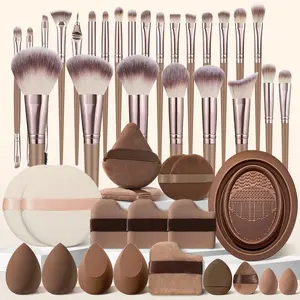 44Pcs Makeup Brush Kit with Makeup Brush,Blending Sponges,Chocolate Biscuit Powder Puff,Large and Small Loose Powder Puff,Triangle Puffs,Cleaning Brush,Makeup Tool Set,for Valentine’s Day & Mother’s Day Gift