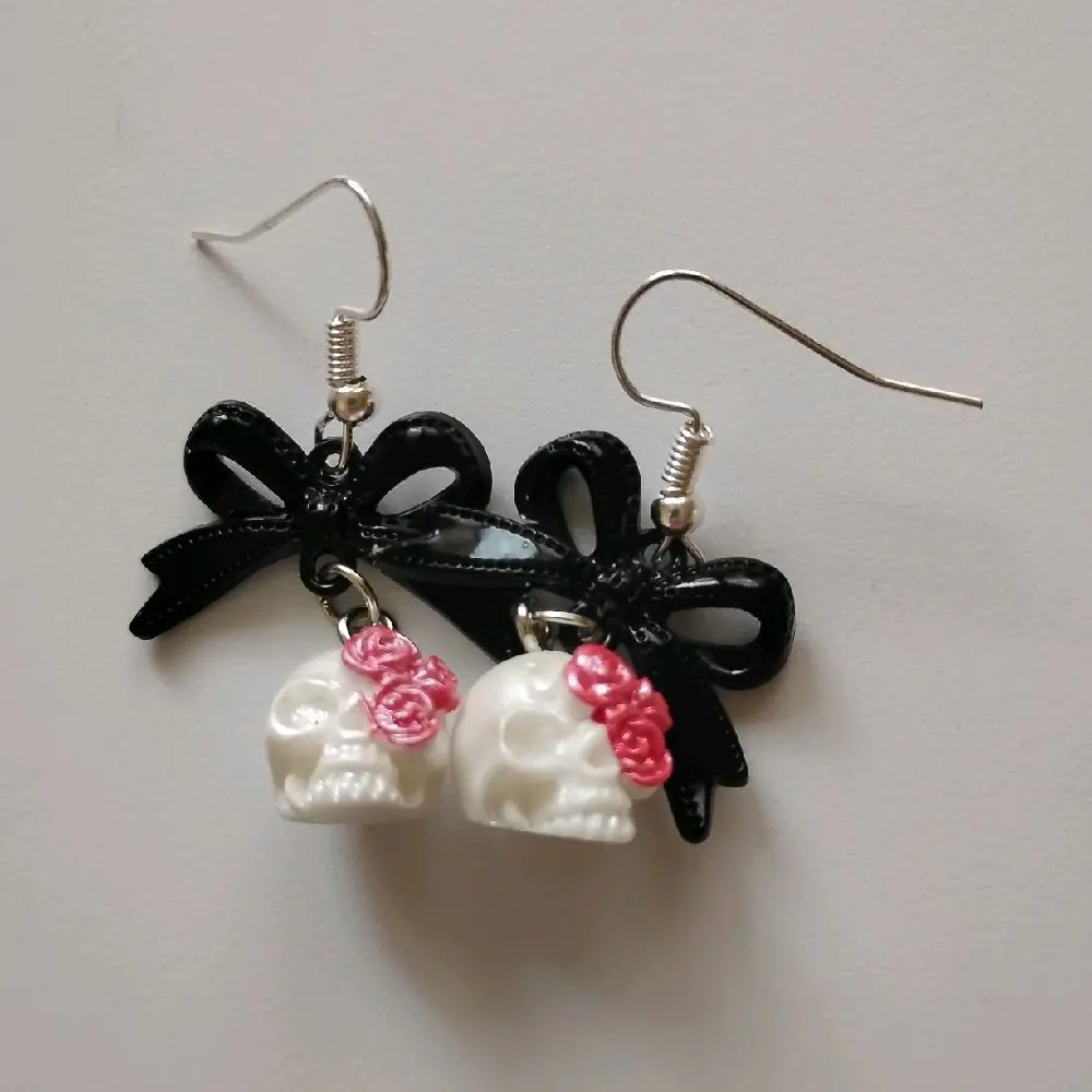 Skull-and-Roses Bow Earrings Dark Romance Readers