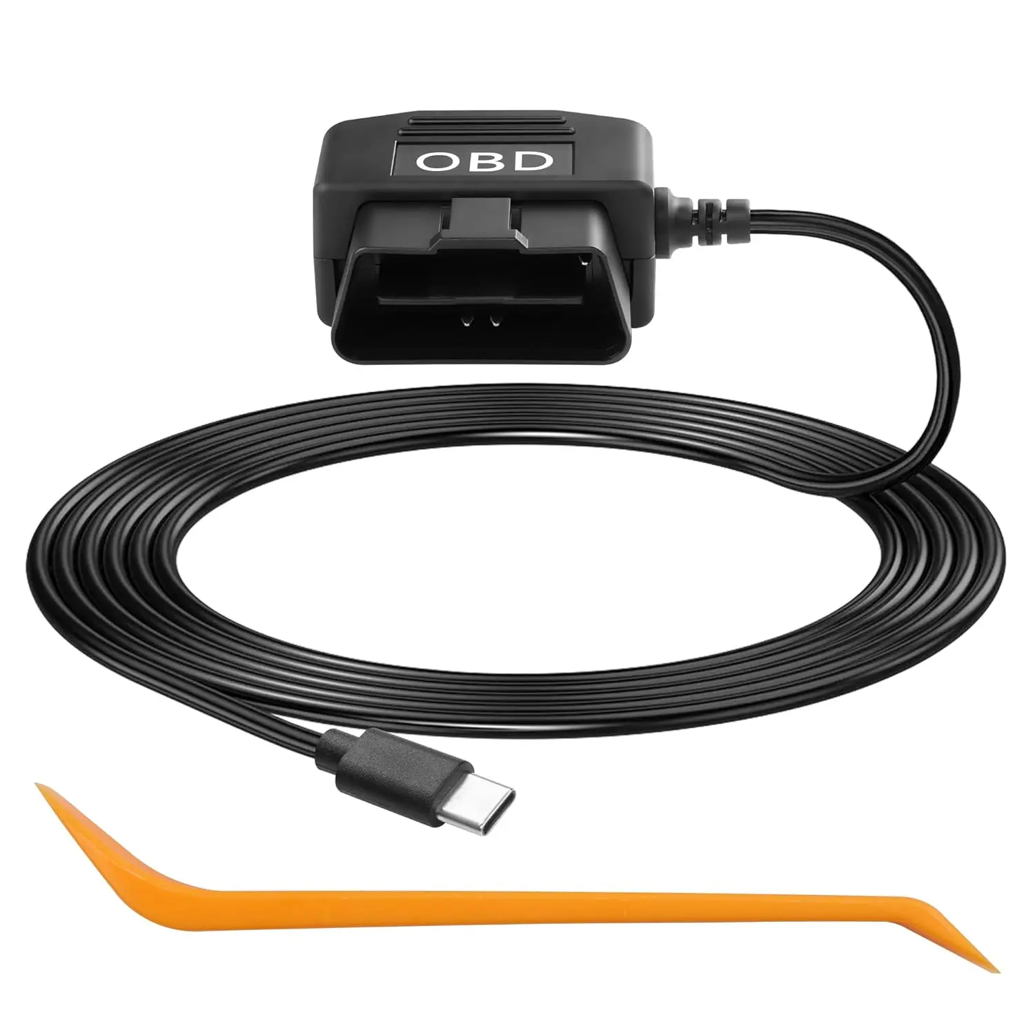 OBD Power  for Dash Camera OBD2 to Type C Adapter Hardwire Charger  24 Hours /Acc Mode with Low  Protection 13-40V to 5V 3A (11.5FT/3.5M) (Straight USB C)