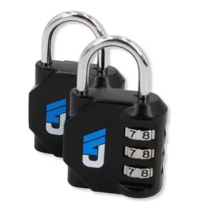 Adjustable Combination Padlock, Weather Resistant, 3 Digit Resetable Combination Lock, Keyless, Black, 2-Pack
