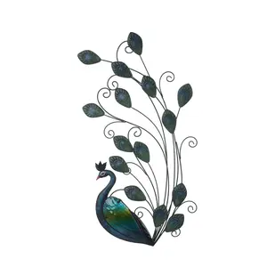 LuxenHome 29.5-Inch H Peacock Metal and Glass Wall Decor