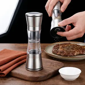 Double Headed Pepper Grinder, 1 Count 2 in 1 Salt & Pepper Grinder, Household Manual Pepper Shakers for Kitchen-MM