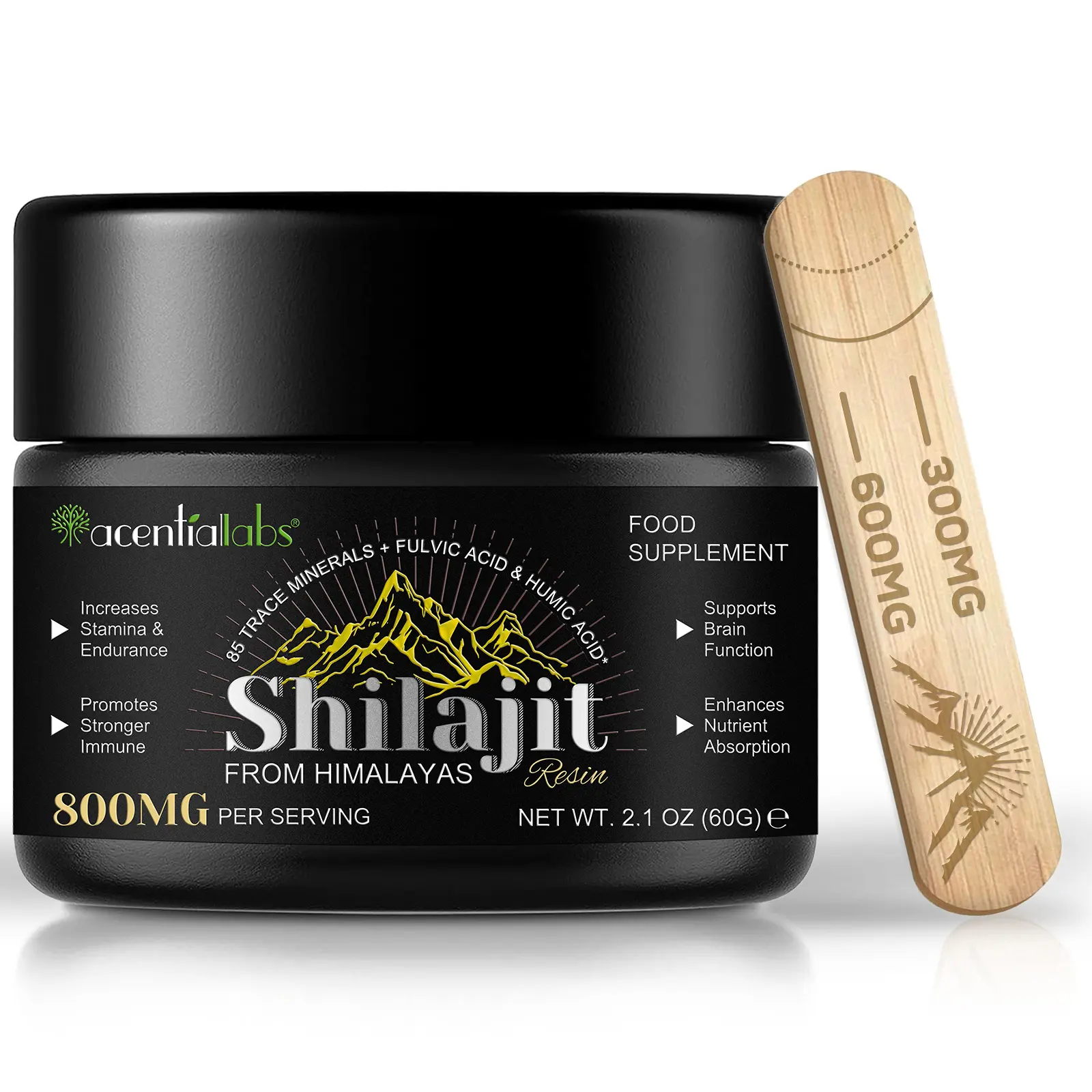 Acentiallabs Himalayan Shilajit Resin, 85+ Humic Acid Supplement Gel, Fitness, Himalayan (60G)