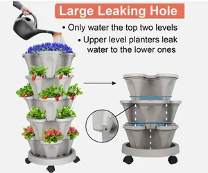 5 Tier Stackable Planters Vertical Planter Garden Tower Pots with Wheels & Tools