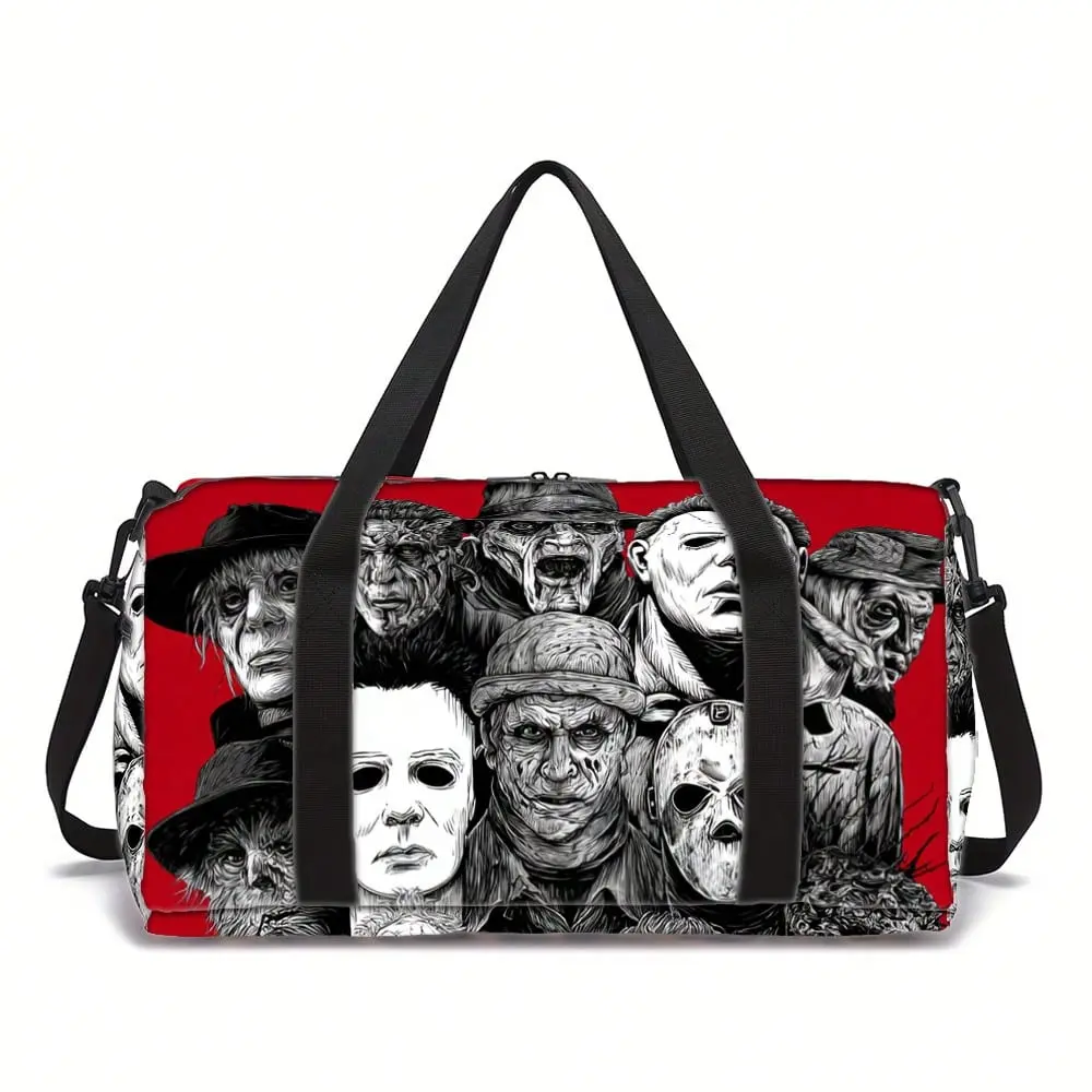 Unisex Red Horror Character Duel Print Durable Travel Duffel Bag - Mini Gym Bag, Ideal for Daily Workout, Short Trips, Halloween Gift