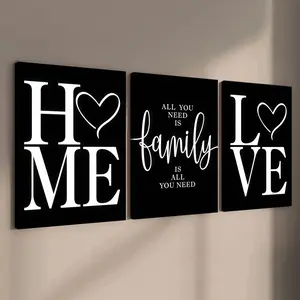 3 Counting wooden frame canvas, colorful simple family love art poster, living room decorative painting, modern art, Home, suitable for corridor and wall art, Wall Decoration, high-definition printing, waterproof artwork