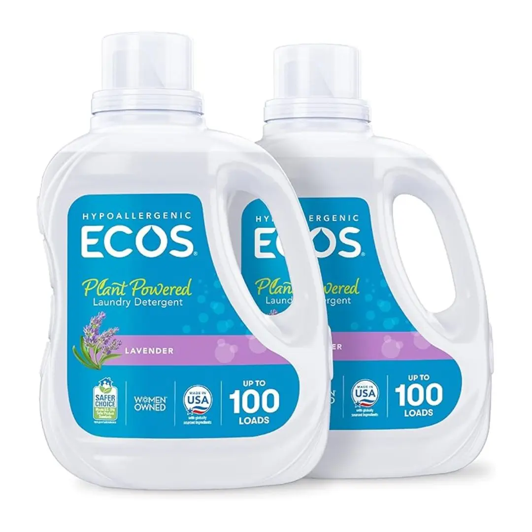 ECOS Plant-Powered Laundry Detergent Liquid Lavender Scent 200 Loads Hypoallergenic Dermatologist Tested EPA Safer Choice Certified Vegan Paraben & Phosphate Free 100 Fl Oz Pack of 2