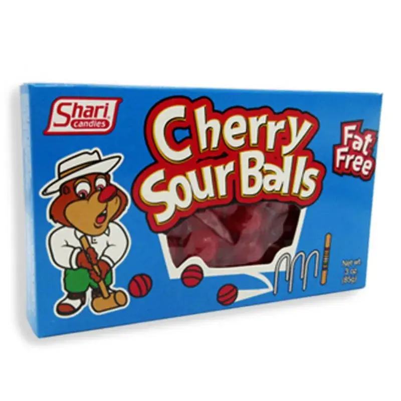 Shari Candies Cherry Sour Balls Candy Theater Box: 12-Piece Case