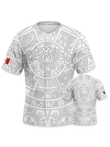 Men's Baseball Short Sleeve Mexican Print Sports Shirt, Quick Dry Comfortable Breathable Soft V Neck Top, Suitable for Baseball and Daily Wear
