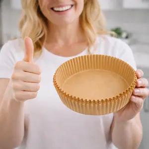 Air Fryer Paper Liners,50Pcs Parchment Paper, Air Fryer Disposable Liner for Microwave, Non-Stick Round Free of Bleach (8IN) Bakeware Kitchen Food Cooking Oils