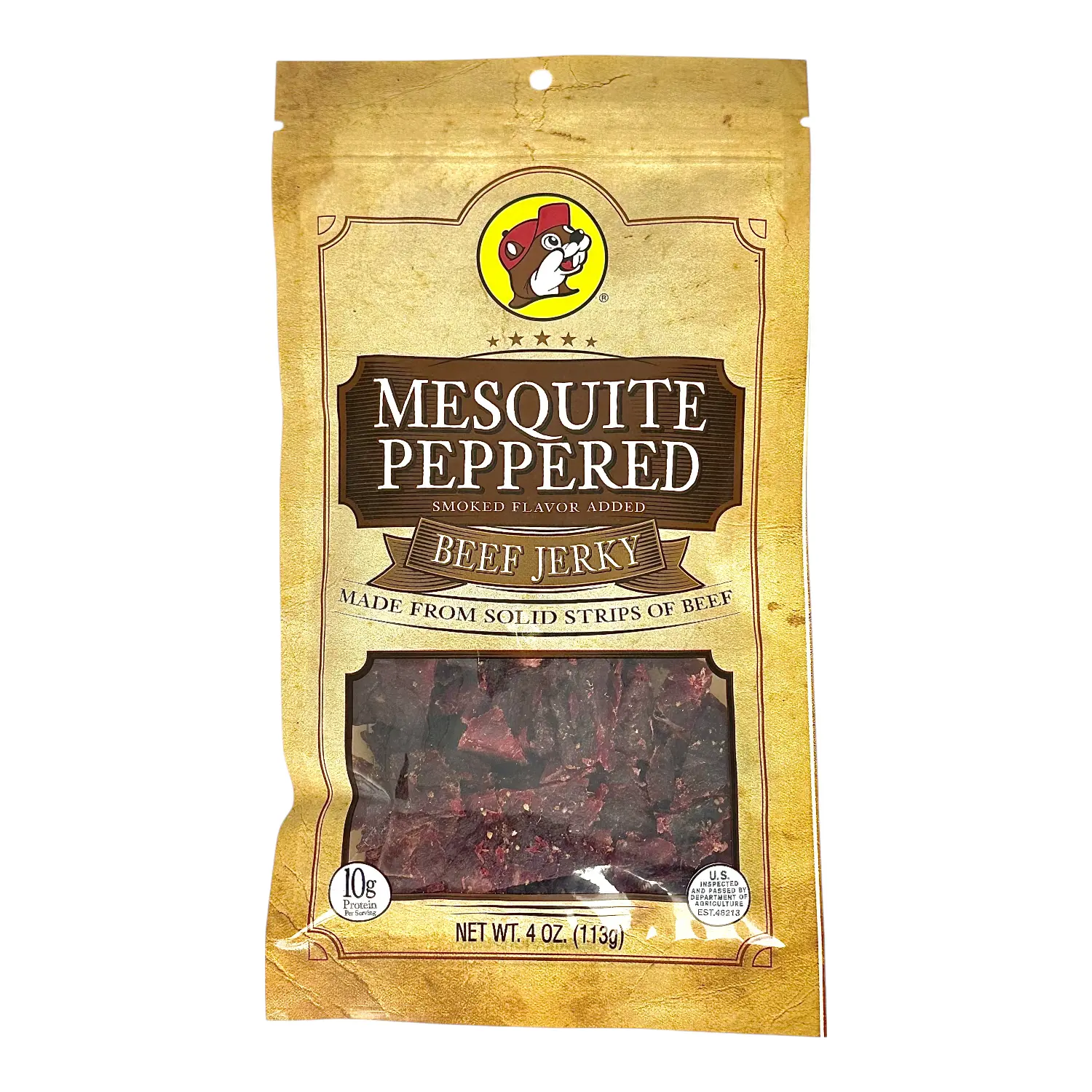 Buc-ee's Mesquite Peppered Flavor Beef Jerky - Authentic Texas Smoked Spicy Food and Snacks, 100% Solid Beef, High Protein, Low Carb, On-the-Go Snacking, 4 oz Dried Meat