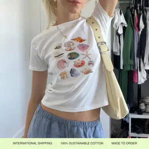 Seashell Collage Baby Tee - Vintage Coastal Aesthetic T-shirt