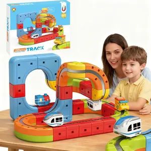 Electric Train Set Flexible Race Track for Kids 4 6 7, Car Track for Toddlers, Building Toy Train Track Gravity-Defying 3D Embedded Layouts & Motorized Car, STEM Gift(Deluxe Set(88 Piece))