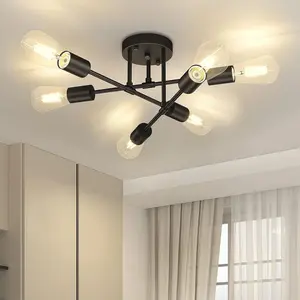 4-Light Hallway Semi Flush Mount Light Fixtures, Farmhouse Black Fixtures Ceiling Mount, Indoor Close to Lighting for Kitchen Entryway Bedroom Foyer (Bulb Not Included)