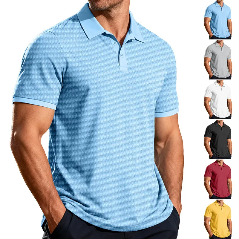 Men's Color-Blocked Polo Shirt, Classic Plain Shortsleeve Casual Top with a Turn-Down Collar for Summer, Simple, Stylish