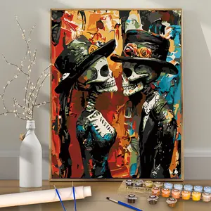 1PCS Skeleton Couple- 16x20 Inch - Frameless - Suitable for Art Students DIY Digital Painting Kit - Professional Paintings - Paint by Numbers - Handcraft Art Set - Paint by Numbers - Acrylic Painting -For Home Wall Decoration and Gifts -Frame Not Included