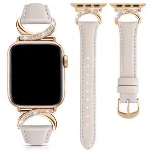 Leather Bands Compatible with Apple Watch Band 38/40/41/42/44/45/46/49mm Women, Slim Thin Dressy Designer Strap with C-Shape Metal Buckle for iWatch Series 11 10 9 8 7 6 5 4 SE/Ultra 3 2 1