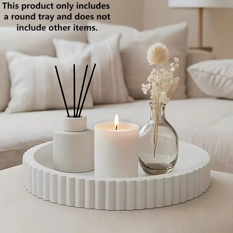 Decorative Coffee Table Tray, White/Black Round Tray with Modern Wave Design, Centerpiece for Living Room, Dining Room, Kitchen & Bathroom, Multi-Functional Minimalist Tray for Perfume Display & Coffee Bar Decor