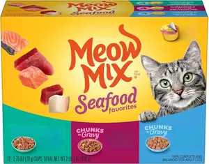Meow Mix Seafood Favorites Chunks in Gravy Wet Cat Food Variety Pack, 2.75 Ounce (Pack of 12)