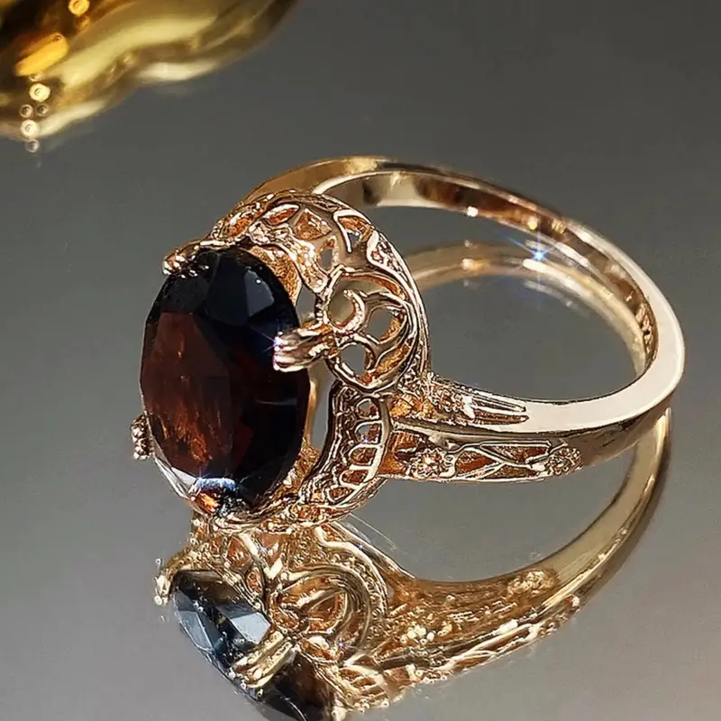 Vintage Oval Artificial Zircon Decor Metal Ring, Artificial Gemstone Ring, Beautiful Rings, Fashion Jewelry Accessories for Women & Girls, Jewelry for Engagement and Wedding Parties, Vintage Rings, Prong Ring