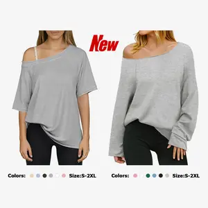 Fisoew Sports Summer Spring Women's Off-Shoulder Thin Sweatshirt/Tees, Wide Neckline Loose Pullover, Long Sleeve Y2k Fashion Loose Fit Top, SpringStatements Jeans