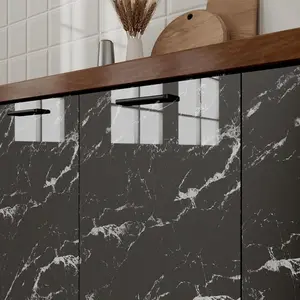 Marble-textured Wallpaper Self-adhesive Peelable Removable Granite-look Vinyl Film for Kitchen Countertops Bathroom Walls DIY Cabinet Upgrades Waterproof Stain-resistant Black Marble Texture