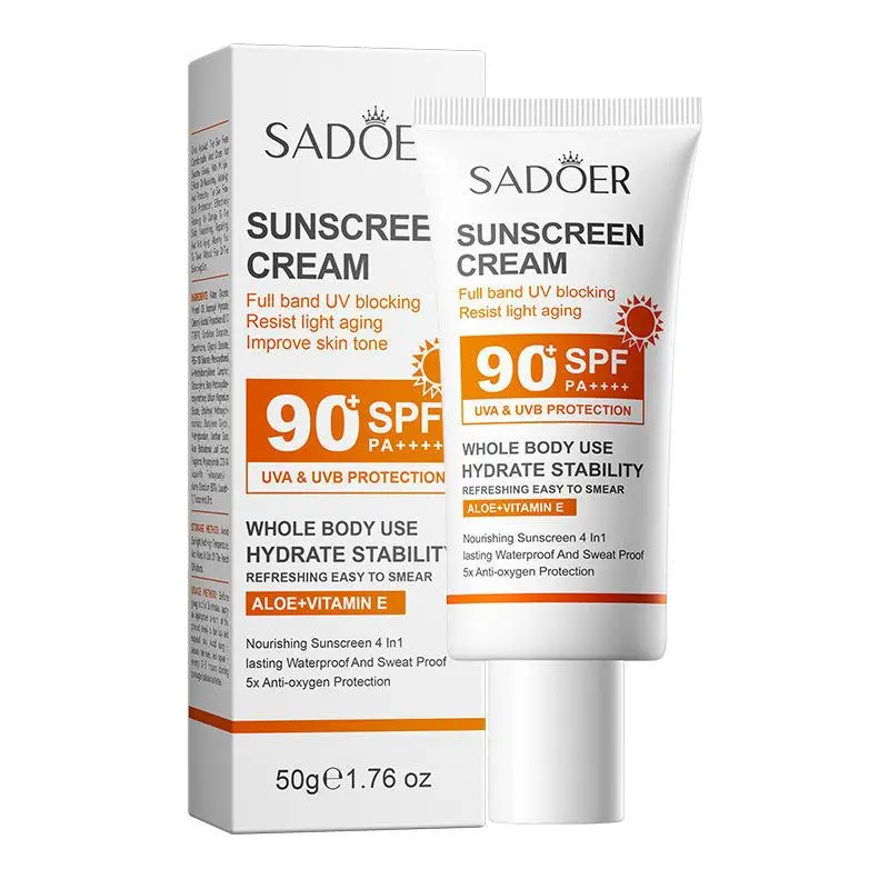 SPF 90+ Sunscreen Cream Broad Spectrum UVA/UVB Protection Face & Body Sun Lotion with Aloe Vera & Vitamin E, Lightweight Non-Greasy Water Sweat Resistant Daily Sun Defense, Perfect Practical Gift for Girlfriend