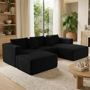 【SummerVibes】134-inch ultra-large corduroy U-shaped boness  with deep seat, includes two footstools, modular design that can transform into a sofa bed, no assembly required. Shipping for 3-piece set  couches for living rooms boneless sectional