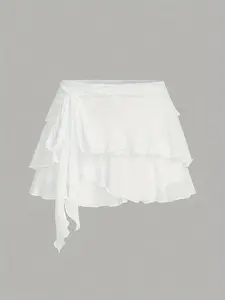 Women's Multi-Layer Ruffle Hem Mini Skirt, Low Waist Design, Fitted, Elegant Style for Women, Perfect for Daily Wear & Special Occasions