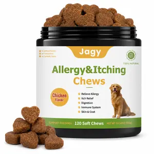 Jagy Omega-3 Allergy Relief Chews for Dogs - 120 NaturalSoft Chews Fish Oil Treats for Itchy Skin, Hot Spots & Shedding Advanced Skin & Coat Vitamins with SoothingSupport for Healthy Pet Skin & Coat