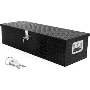 KarlhomePlus 39" Aluminum Truck Bed Tool Box, Heavy Duty Diamond Plate Trailer Tool Box with Side Handle & Lock Keys, Tool Storage Organizer Chest for Pick up,Truck Bed,ATV,RV Trailer