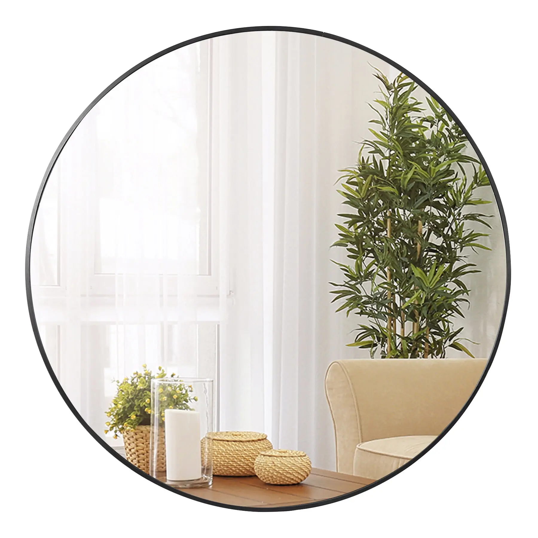 SUPERDEAL Large Round Mirror Black 36 inch Wall Mirror Modern Minimalist Mirror Decor Glass, Vanity, Room Decor, Living Room,back to school,back to school haul