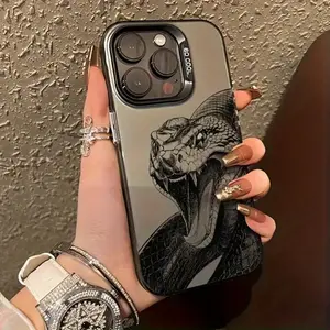 1pc of large snake pattern black vitality laser shell black protective case suitable for use iphone16 15 14 13 12 11 pro max x xr xs max 14plus 15plus 12mini 13mini 15promax 16promax 14pro Series phone protective cases, couple phone cases, boyfriend and g