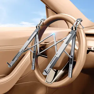 Car Laptop Mount Steering Wheel Tray Holder, Height Adjustable Car Desk for Laptop Computer Tablet, Foldable Portable Lap Laptop Stand for Car Vehicle Workstation Accessories Truck SUV Tesla