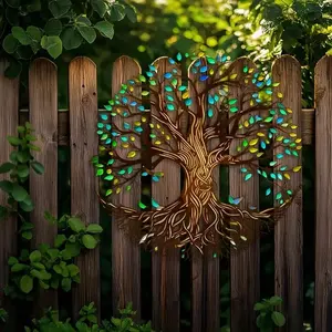 Life Tree Metal Wall Sculpture, 15.75x15.75 Inch Iron Art Decor, Home Garden Balcony Decoration, Perfect for Wedding Christmas Halloween