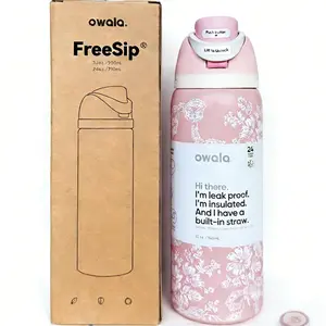 Owala FreeSip 32oz Pink White Lace Bow Insulated Bottle - Soft Sweet Style, Portable & Leak-Proof for Student & Commute Use